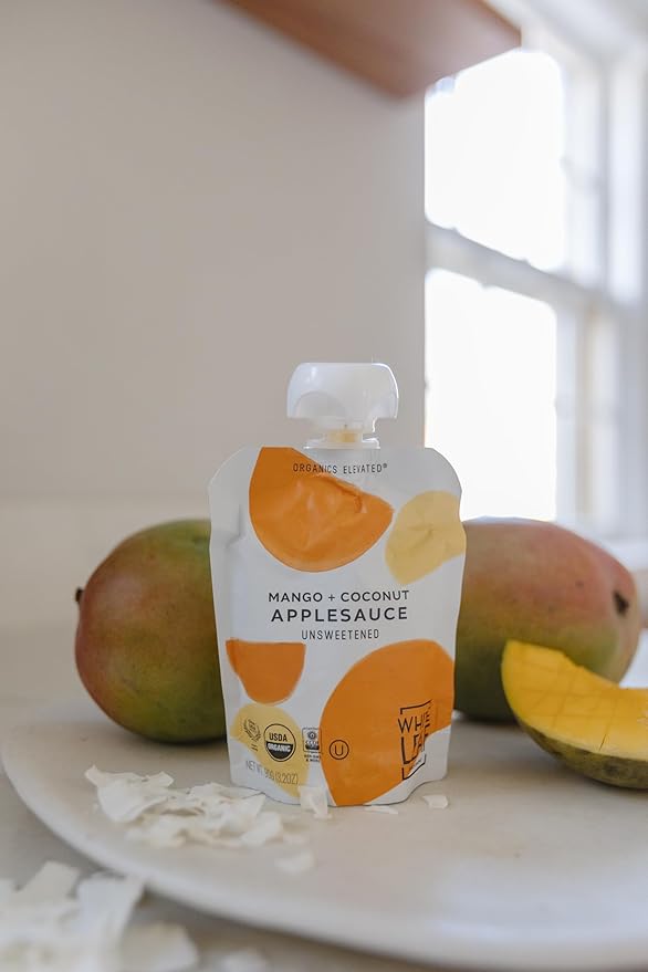 White Leaf Provisions Organic Mango & Coconut Applesauce ??Regeneratively Farmed, No Added Sugar, Kosher, USDA, GMO & BPA free 3.2oz Pouches (Pack of 24)
