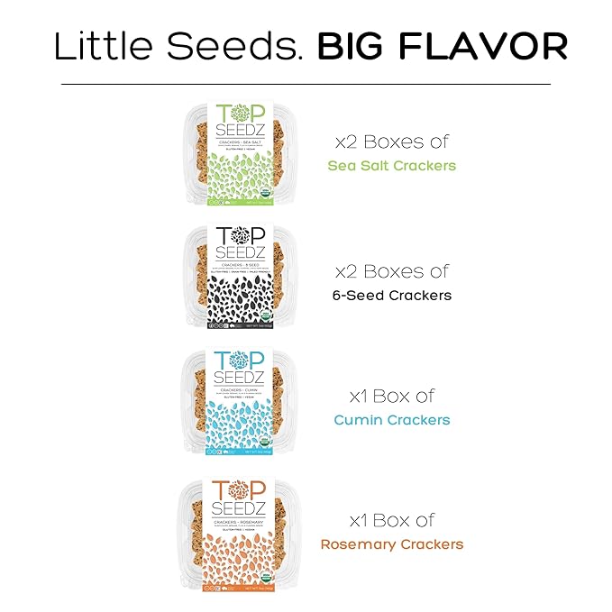 Top Seedz Certified Organic Gluten Free Savory Sensation Seed Crackers | 6-Pack | 5 Ounces | Healthy Vegan Crackers with Plant Based Protein | Made of Sunflower, Flax, Sesame and Pumpkin Seed