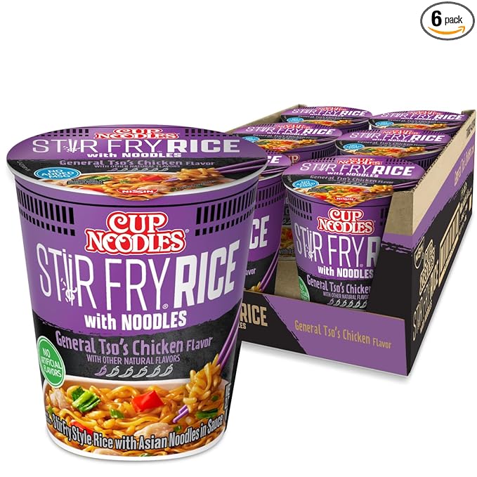 Nissin Cup Noodles Stir Fry Rice with Noodles, General Tso's Chicken, 2.68 Ounce (Pack of 6)