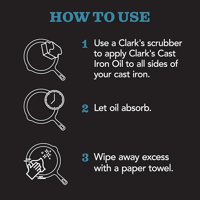 CLARK???Seasoning Oil for Cast Iron Skillets 12oz - 100% Plant-Based Coconut Oil - Mineral Oil for Skillets, Griddles - Food Grade Mineral Oil for Cookware