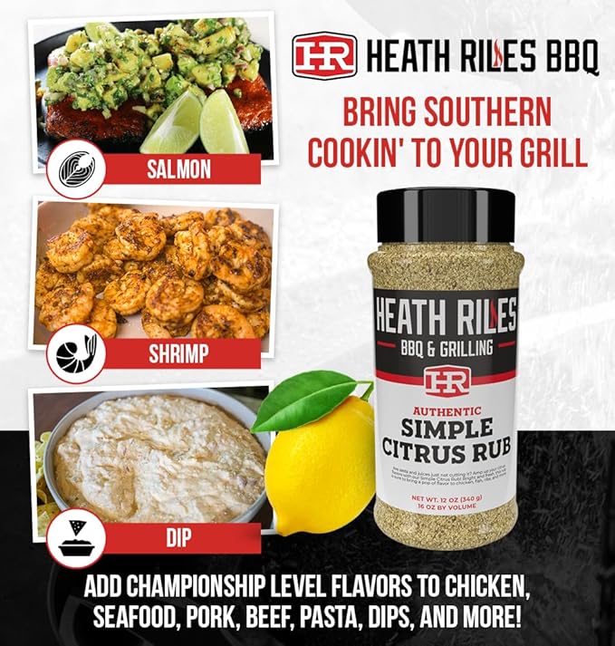 Heath Riles BBQ Rub - Simple Citrus Seasoning, Champion Pitmaster Recipe, Legendary Rubs For Smoking & Grilling, 70+ BBQ Championships, 2 lb./32 oz.