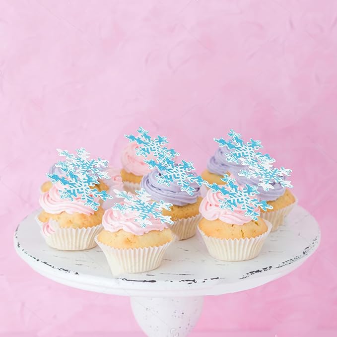 Rsstarxi 50 Pack Snowflake Edible Cupcake Toppers Rice Paper Edible Snowflake Cupcake Picks for Frozen Winter Snowflake Theme Baby Shower Wedding Birthday Christmas Party Cake Decorations