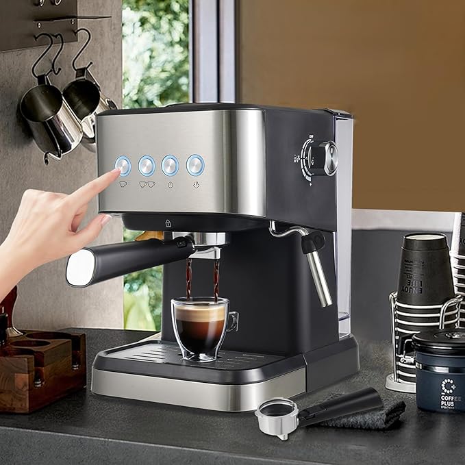 Espresso Coffee Machine, Semi Automatic Espresso Machine Single/Double Shot Espresso, Espresso Machine for Home&Barista, 50oz Removable Water Tank