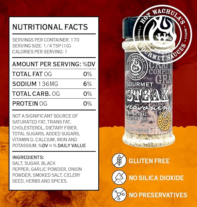 Hot Wachula?™s Gourmet Steak | Premium Steak Seasoning for Perfectly Flavored Steaks | Award Winning Seasoning for Smoking & Grilling | All Natural | No Added Fillers | No Silica Dioxide | No MSG | Gluten Free