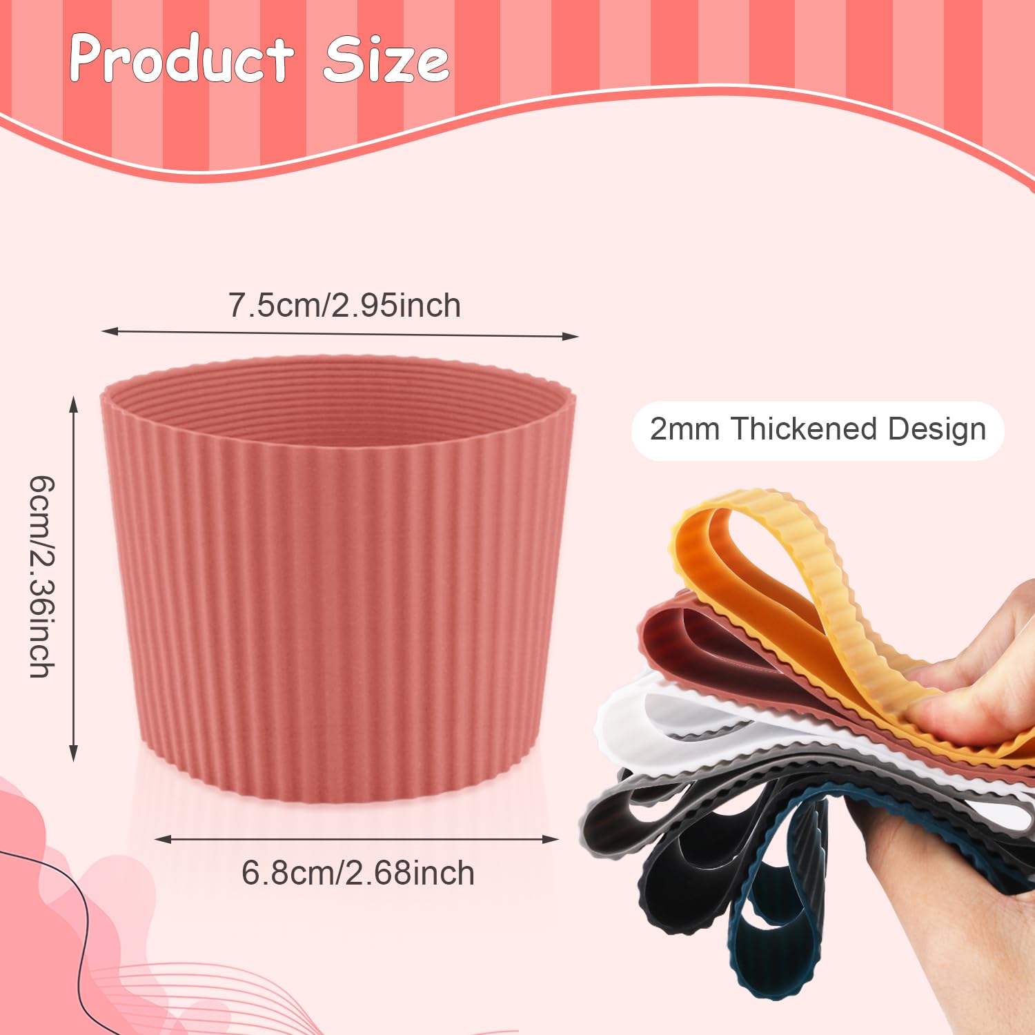 6 Pack Silicone Cup Sleeve Heat Resistant Coffee Cup Protective Sleeve Nonslip Glass Bottle Mug