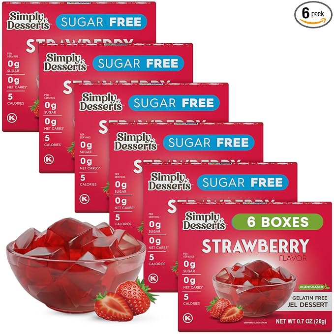 Simply Desserts Sugar-Free Strawberry Jel, 6-Pack ??Vegan Dessert, Keto Snacks, Diabetic Friendly & Kosher, 1.7 Oz Ea