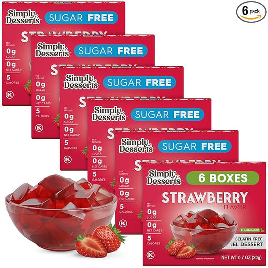 Simply Desserts Sugar-Free Strawberry Jel, 6-Pack ??Vegan Dessert, Keto Snacks, Diabetic Friendly & Kosher, 1.7 Oz Ea