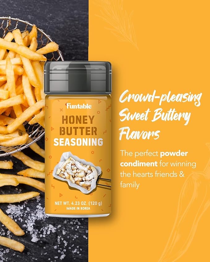 Funtable Honey Butter Seasoning (4.2 oz, 120g) - Honey & Creamy Butter Flavor Powder, Easy to Use. Perfect Seasoning for Chicken, Nuggets, Popcorn, Nachos & More.