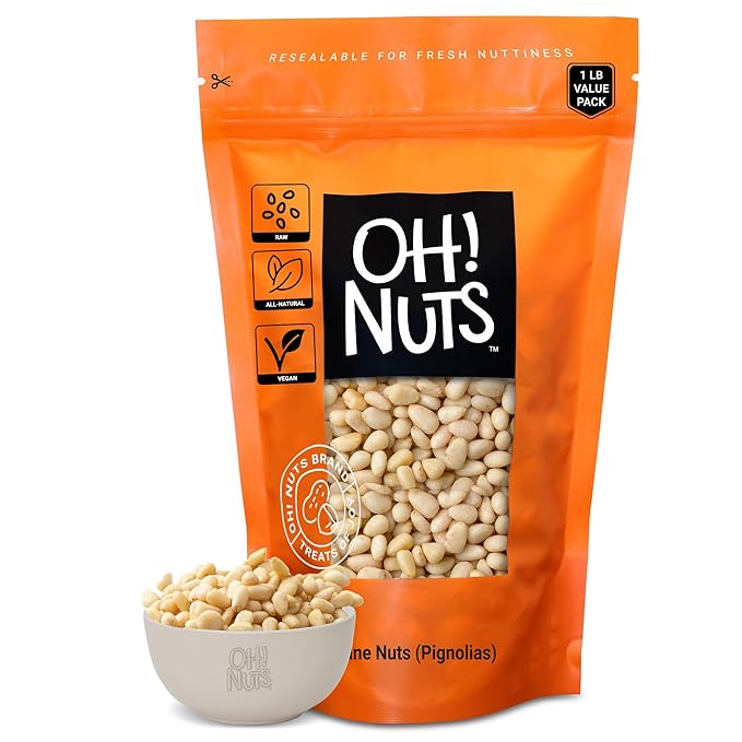 Oh! Nuts Pine Nuts (Pignolias) - Raw - 100% Natural Pine Nuts - 1 lb Bulk Bag - Premium Pignoli Packed with Protein
