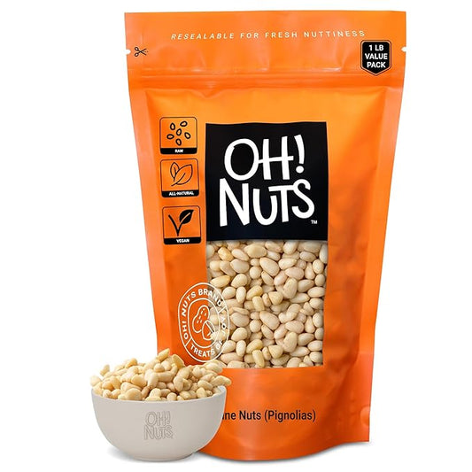 Oh! Nuts Pine Nuts (Pignolias) - Raw - 100% Natural Pine Nuts - 1 lb Bulk Bag - Premium Pignoli Packed with Protein