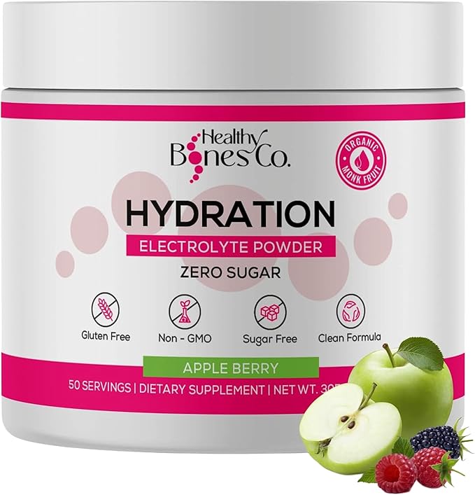 Sugar-Free Electrolyte Powder Drink Mix Fast Hydration Naturally Sweetened with Organic Monk Fruit, Apple Berry Flavor (305g) with Key Electrolytes and Trace Minerals ?“Keto Friendly, Vegan