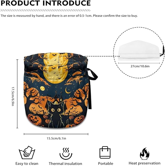 Black Cat Tea Cozy for Teapot Insulated Dust Proof Tea Pot Warmer for All Saints' Day Soft & Washable Teapot Dust Protector with Drawstring