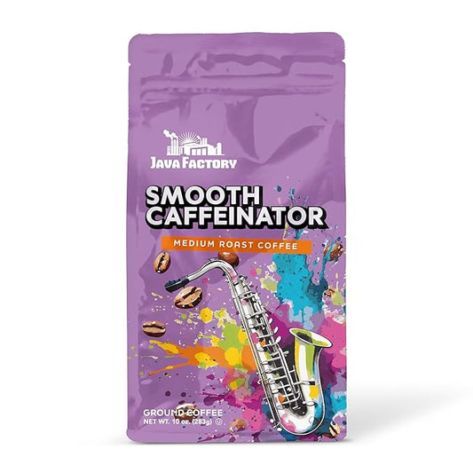 Java Factory Smooth Caffeinator Flavored Ground Coffee Bag ??Medium Roast Brew, Made with 100% Arabica Beans, 10 Oz