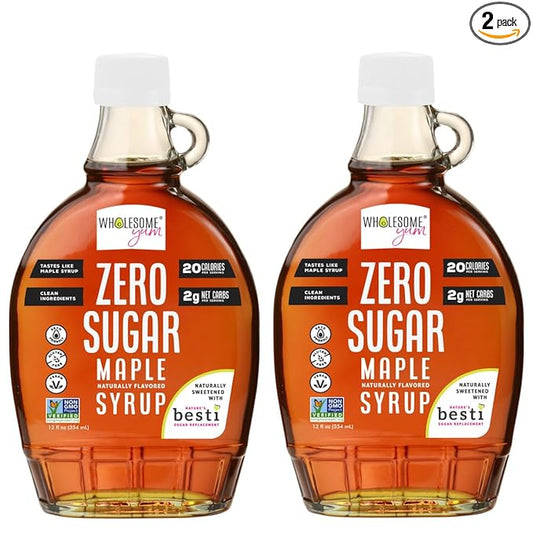 Wholesome Yum Zero Sugar Maple Syrup (Keto Maple Syrup) With Monk Fruit & Allulose - Natural Sugar Free Pancake Syrup - Non GMO, Low Carb, Gluten Free, Vegan, No Aftertaste (12 fl oz, 2 Pack)