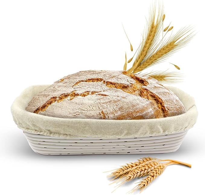 Banneton Bread Proofing Basket Sourdough Proofing Basket for Beginners & Professional Bakers, Handwoven Rattan Cane Bread Maker with Linen for Artisan Breads, 12.25 x 6 x 3.5 Inch, 2-Lb Rectangular