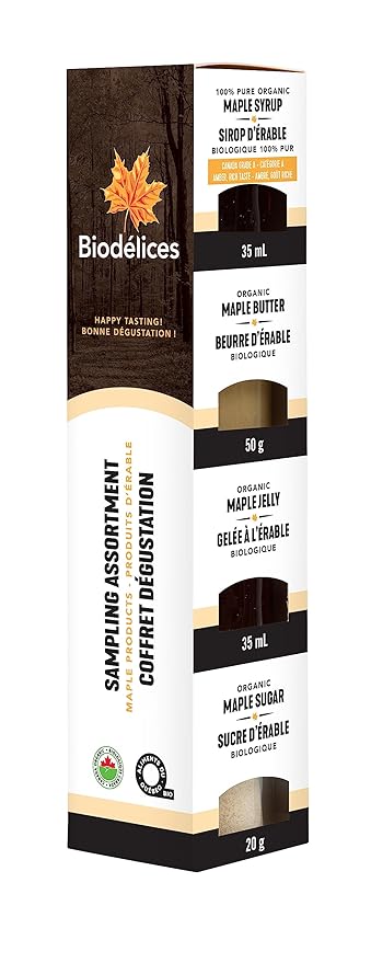 Biodelices Organic Maple Syrup, Maple Butter, Maple Jelly, and Maple Sugar - 100% Pure Maple Syrup - Tasting Pack - Premium Artisan, Natural and Authentic