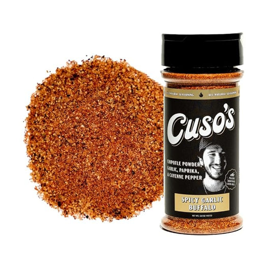 Cuso Cuts Spicy Garlic Buffalo BBQ Rub - Garlic Seasoning - Chicken Wing Seasoning, Spices for Grill, Marinade & Smoking - 1 Count BBQ Rub - 5 oz bottle