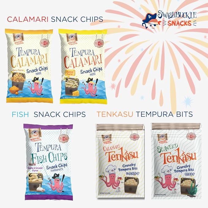 Swashbuckle Snacks Crispy Tempura Calamari Snack Chips Curry Flavor 5.29oz, Made in Japan, Otsumami