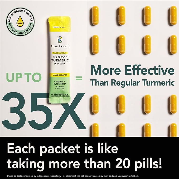 Nano Turmeric Curcumin Drink Powder, Golden Juice for Wellness & Immunity, No Turmeric Taste, Add to Smoothies/Water Daily Morning Routine??5X Absorption?밠ango Flavor?밓oint Support Supplement