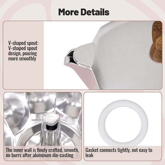 3 Cup Aluminum Moka Pot Classic Stovetop Espresso Coffee Maker 150ml 5oz Coffeemaker Percolator Mocha Pot Greca Coffee Maker Cafe Makers for Italian and Cuban Cafì±?Brewing Pink