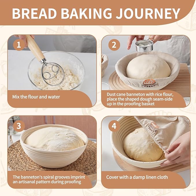 Banneton Bread Proofing Basket,Sourdough Banneton Basket, Nature Rattan Proofing Basket ??9 Inch Round x2 with Liner, Artisan-Grade Sourdough Baking Essentials for Perfect Rise & Rustic Crust