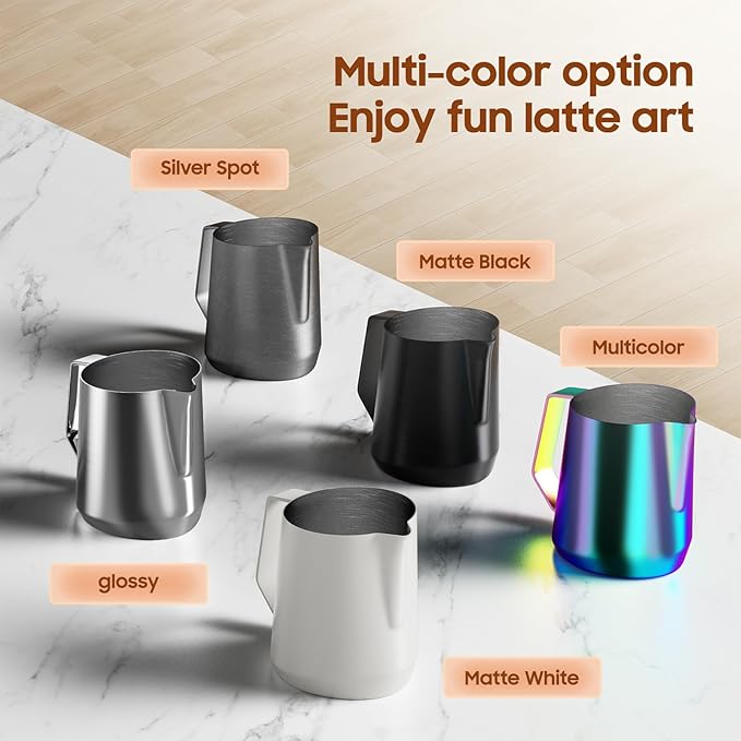 MHW-3BOMBER Milk Frothing Pitcher - 20oz/600ml Milk Frother Cup with U-Shaped Spout - SUS 304 Steaming Pitcher - Cappuccino Latte Art Cup for Barista - Quadrilateral Body - Glossy P5182-OS