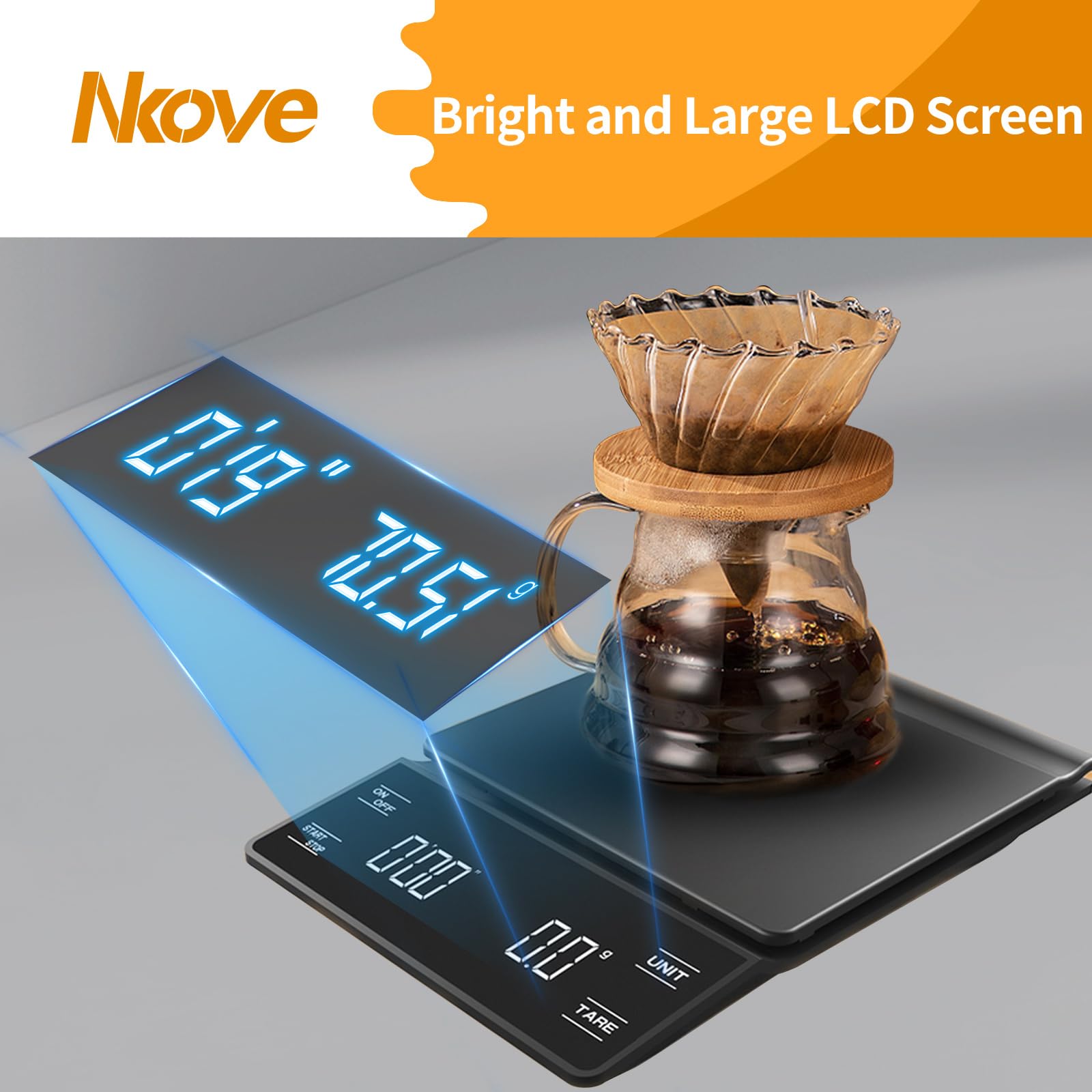 NKOVE Coffee Scale with Timer, 0.1g High Precision Espresso Scale 3kg