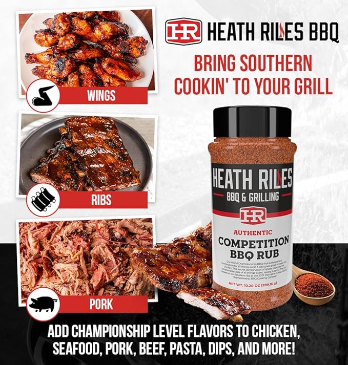 Heath Riles BBQ Rub - Competition Seasoning, Champion Pitmaster Recipe, Legendary BBQ Rubs For Smoking & Grilling, 70+ BBQ Championships, 10.20 oz.