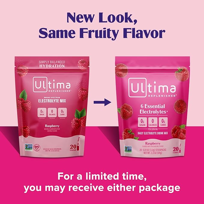 Ultima Replenisher Daily Electrolyte Powder Drink Mix ??Sugar Free ??Raspberry, 20 Stickpacks ??Hydration Packets with 6 Key Electrolytes and Trace Minerals ??Keto Friendly, Vegan, Non-GMO