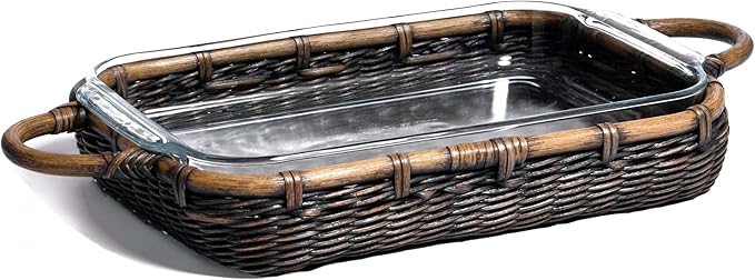 The Basket Lady Wicker Casserole Basket, 4 Quart, Antique Walnut Brown