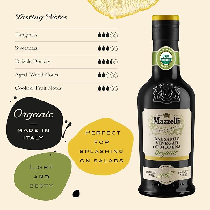 Mazzetti L'Originale Organic Balsamic Vinegar of Modena, Organic & Aged, 3 Leaf, 8.45 Ounce