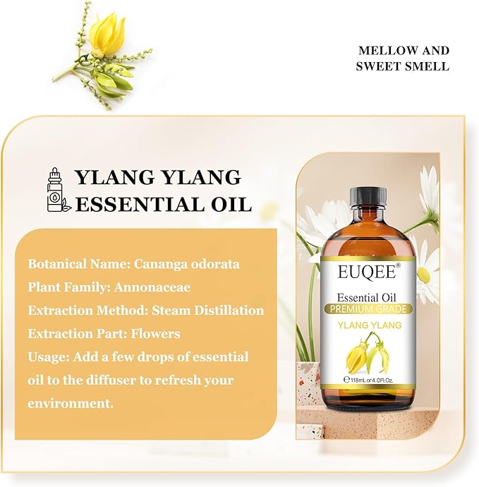 Ylang Ylang Essential Oil 118ml with Glass Dropper, Pure Ylang Ylang Oil for Diffuser, Candle Making - 4 Fl.Oz