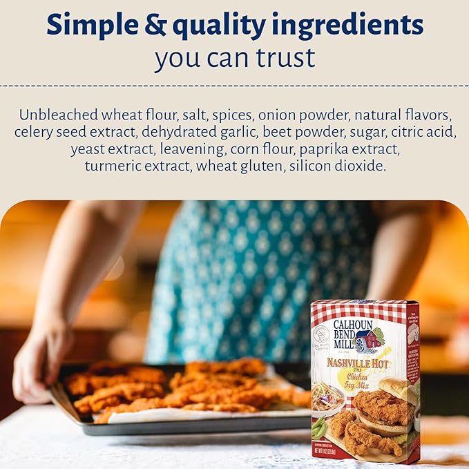 Calhoun Bend Mill Nashville Hot Style Crispy Fry Mix | Spicy Southern Seasoning for Perfect Hot Chicken Tenders and Sandwiches | Fiery Flavor | Ideal for Air Fryer or Deep Fryer - 8 Oz (Pack of 1)