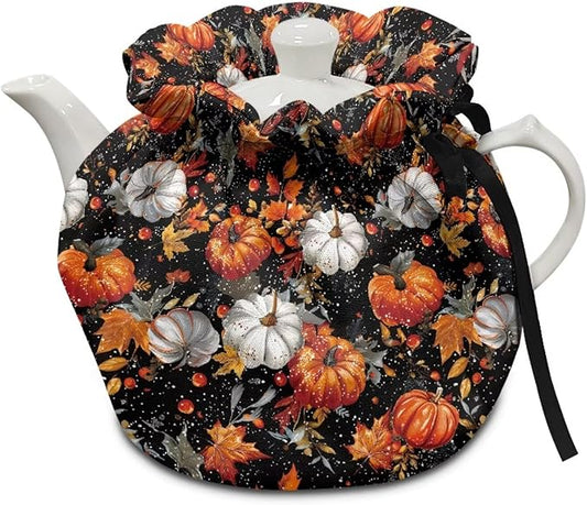 Pumpkin Maple Tea Cozy for Teapot Insulated Soft Tea Kettle Cover for Halloween Day Resuable Tea Pot Cozy for Keeping Warm Kettle Kitchen Dust Cover for All Saints' Eve
