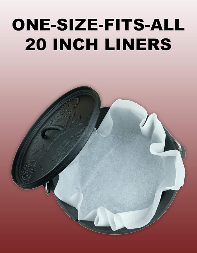 CampLiner Disposable Dutch Oven Liners ??20 Pack Extra-Thick Parchment Paper Rounds for 10?�â€?4??Cast Iron Dutch Ovens | Eco-Friendly, Easy Cleanup Liners for Camping, Baking, & Outdoor Cooking