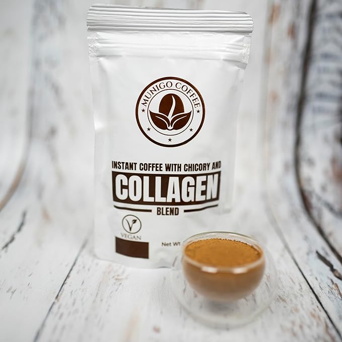 Munigo with Chicory and Collagen, 100g/3.52oz - Energizing Coffee Blend, Supports Skin Health, Supplements, Nutritious Coffee, Skin Elasticity, Rich Flavor, Morning Routine