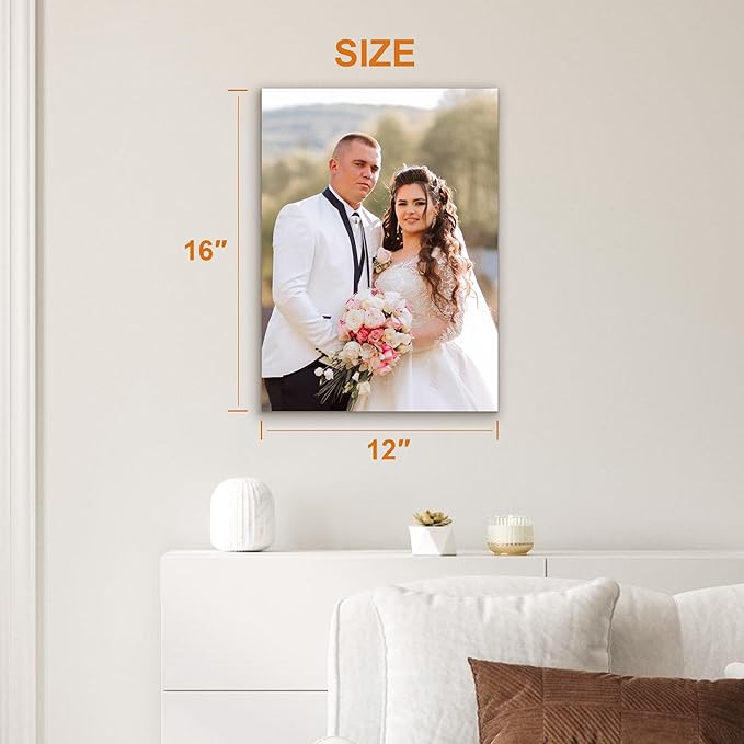 Custom Canvas Prints with Your Photos- Personalized Print Canvas Pictures, Custom Wall Art Gift for Living Room, Bedroom, Wedding Family Baby Pets Framed 12 x 16 inche