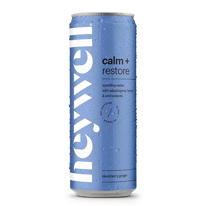Heywell Sparkling Adaptogenic Water Calm and Restore, Blackberry Ginger Flavor 12 Fluid Ounce (Pack of 12) - Non Caffeinated, Organic, Non GMO, Vegan, Gluten Free, Dairy Free
