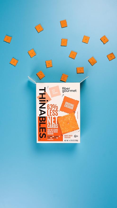 Fiber Gourmet Original Thinables Baked Cheese Crackers – Low Calorie, High Fiber Snack – 6g Net Carbs, 70 Calories, 13g Fiber, 5g Protein – Kosher, Made in USA with Real Cheese - 4.25 oz