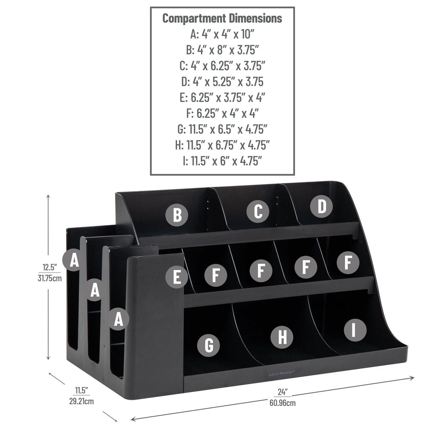 Mind Reader Large Cup and Condiment Station, 14-Compartment Countertop Coffee Organizer for Cups