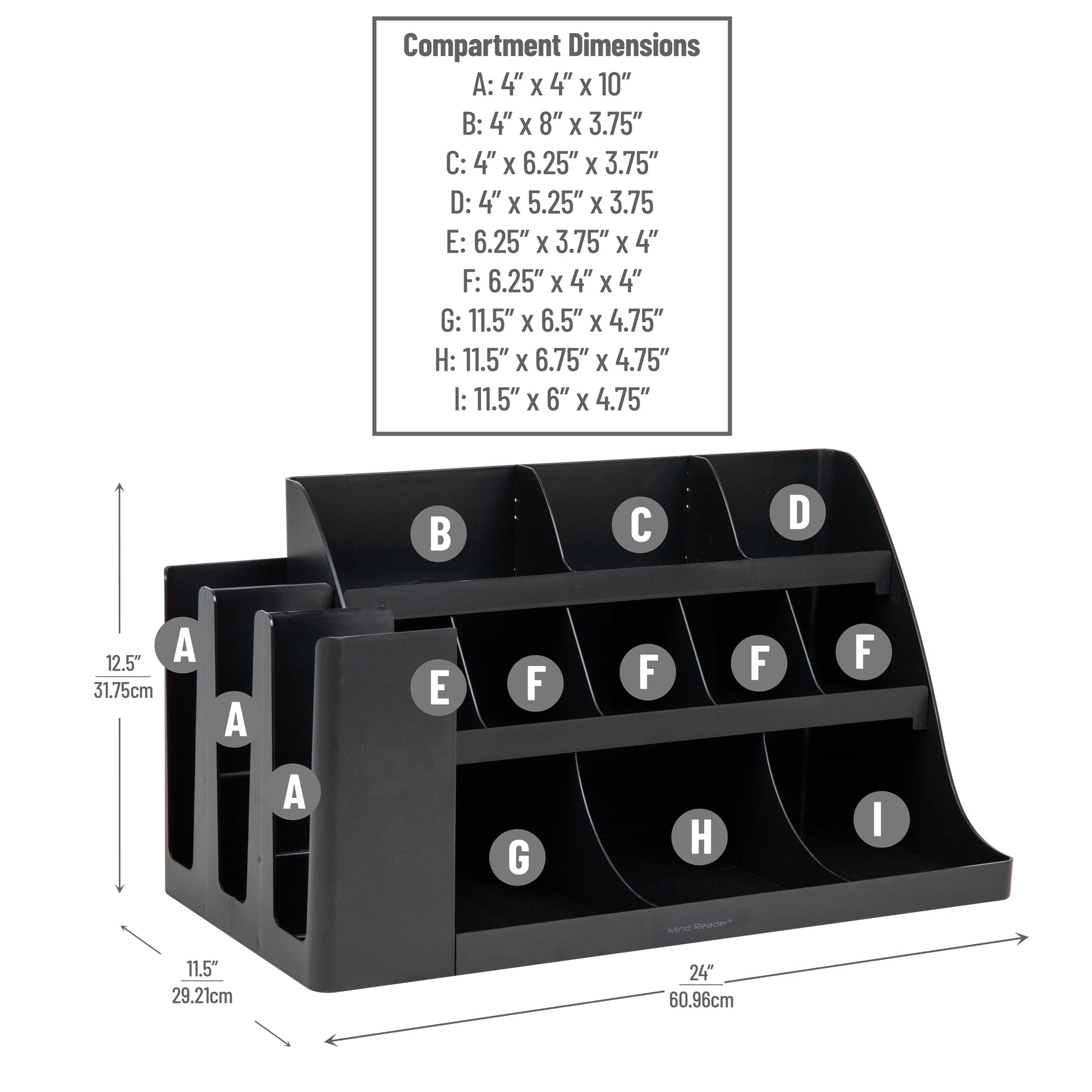 Mind Reader Large Cup and Condiment Station, 14-Compartment Countertop Coffee Organizer for Cups