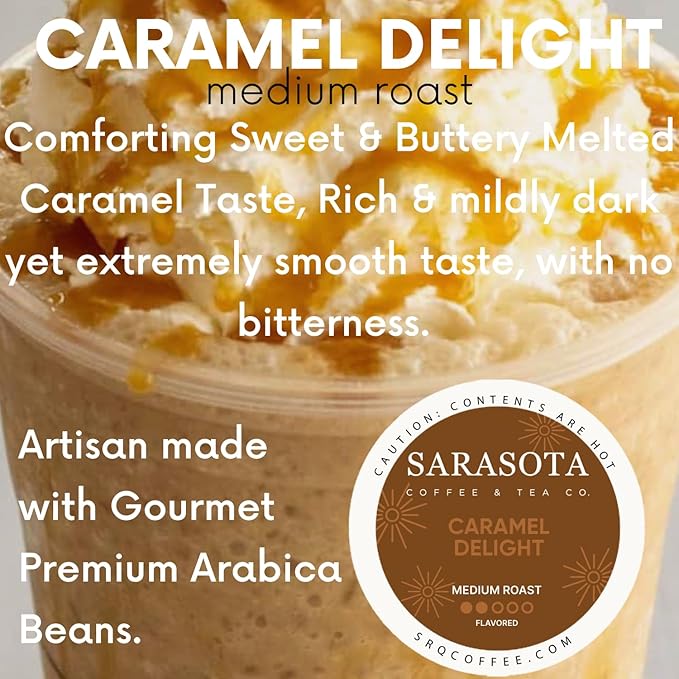 Sarasota K-Cup Coffee Pods | Medium Roast Flavored Coffee | Salted Caramel Cream | Single Serve for Keurig Brewers | Gourmet, Low Acid, Mold Free | 24 Count