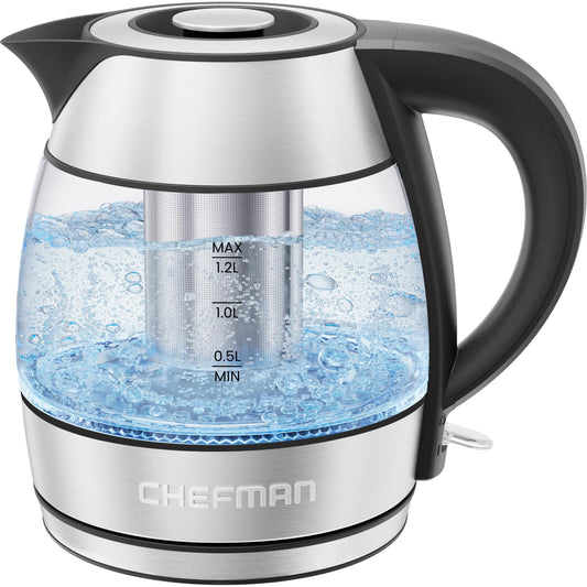 CHEFMAN Electric Kettle - 1.2L 1500W Hot Water Tea Pot with Infuser, BPA Free, Auto Shut Off