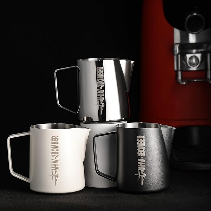 MHW-3BOMBER Milk Frothing Pitcher, 16oz/450ml Milk Frother Cup for Barista, SUS304 Stainless Steel Espresso Steaming Pitchers for Milk/Coffee/Latte Art, Matte Black, P3025B-OS