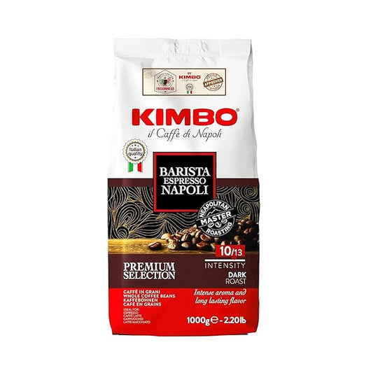 Kimbo Barista Espresso Napoli | Premium Selection | 10/13 Intensity | Whole Bean Coffee | Dark Roast | 2.2 Lbs (1kg) bag