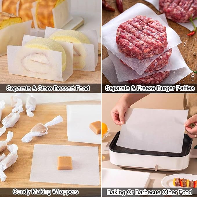 300Pcs Burger Patty Paper, AIMEIKI 7x7 Inch Parchment Paper Squares for Burger Press, Unbleached Smash Burger Paper for Separating Patty, Cake Baking, Wrapping Candies and More