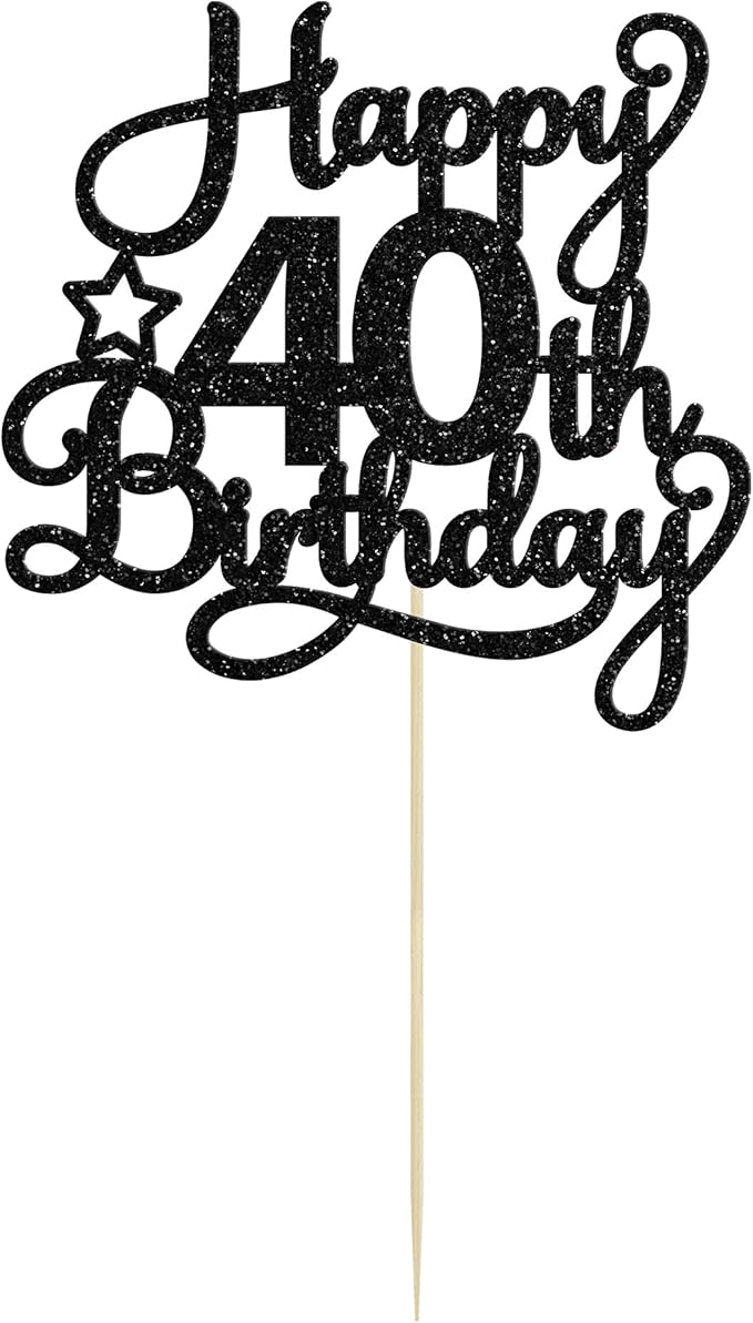 1 Pack Happy 40th Birthday Cake Topper Black Glitter 40 & Fabulous Cheers to 40 Years Old 40th Birthday Cake Pick for Celebrating 40th Birthday Anniversary Party Cake Decorations Supplies