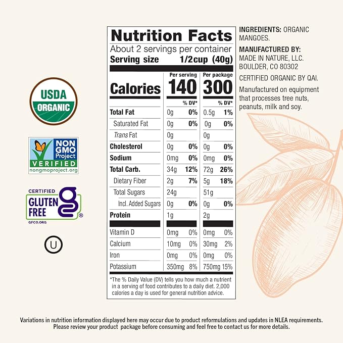 Made In Nature Organic Dried Mangoes, 3 Ounce (Pack of 6) ??Vegan Snack, Non-GMO, Unsulfured, Gluten Free, Kosher