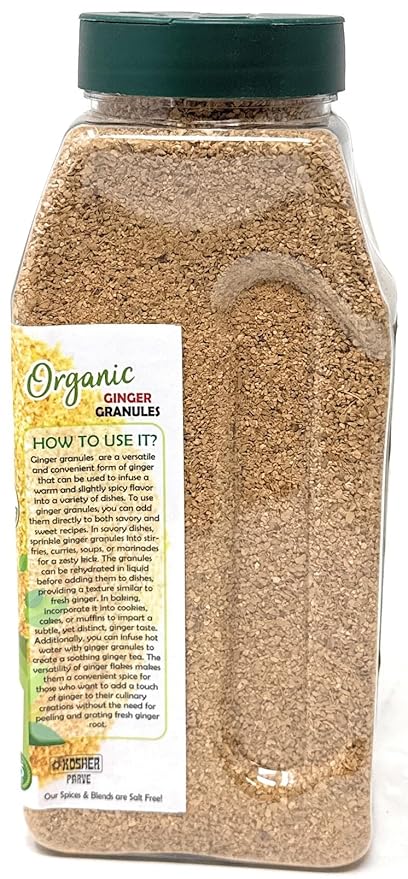 Rani Organic Granulated Ginger (Adarak Granules) 16oz (1lb) 454g PET Jar ~ All Natural | Gluten Friendly | Vegan | NON-GMO | Kosher | No Salt or fillers | Indian Origin | USDA Certified Organic