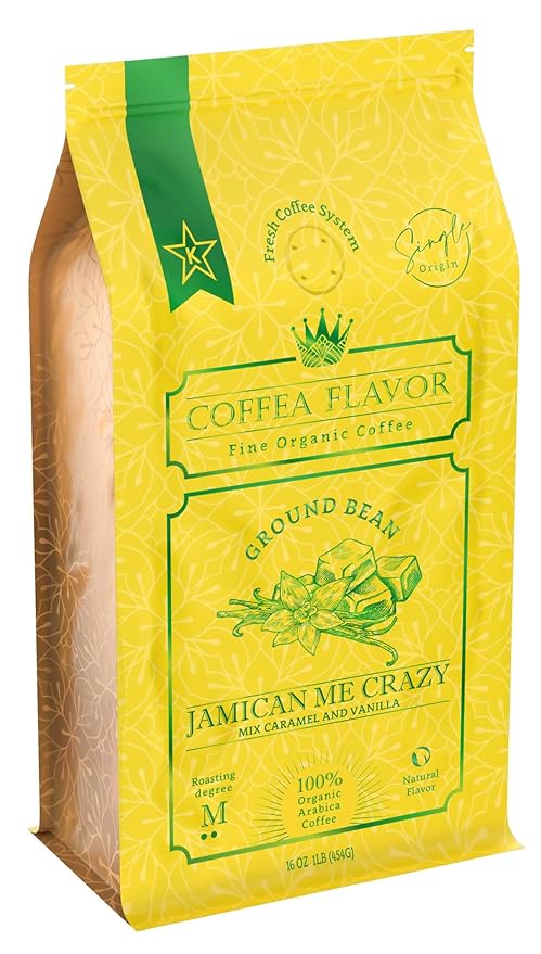 Flavored Ground Coffee ??Jamaican Me Crazy (Caramel and Vanilla), 100% Arabica, Single Origin, Medium Roast, USDA Organic, Naturally Flavored ??by Coffea Flavor